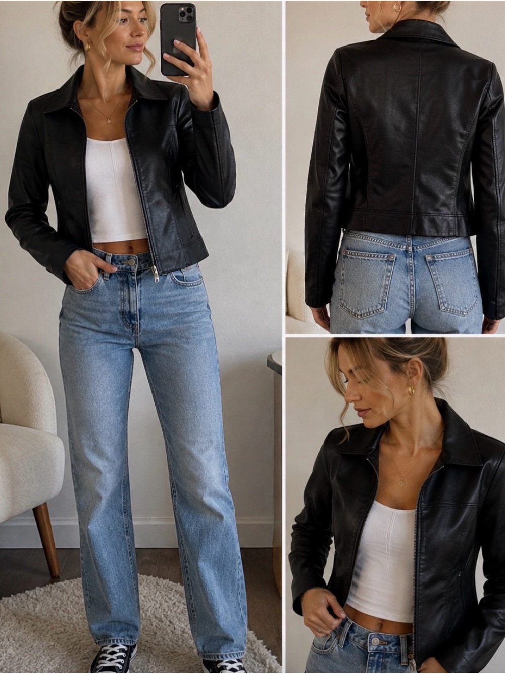 Abercrombie & Fitch Women's Black Faux Leather Zip Jacket